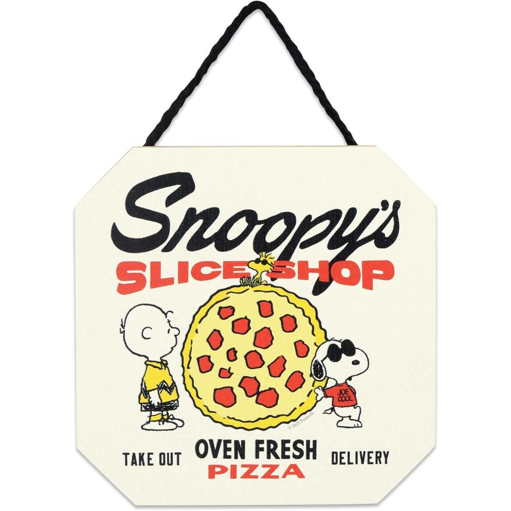 image:imagePeanuts Snoopys Slice Shop Oven Fresh Pizza Hanging Wood Wall Decor  Fun Snoopy Pizza Sign for Kitchen or Dining RoomRed