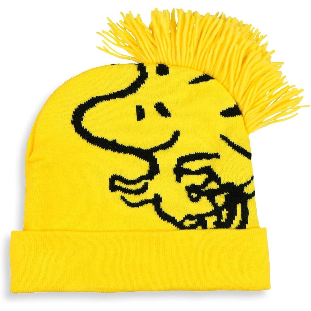 image:imagePeanuts Woodstock Beanie 3D Hair Character Cuffed Pom Beanie Hat Cap Yellow