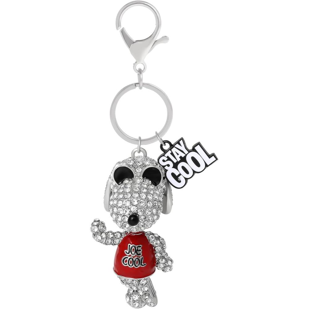image:imageSALLY ROSE Snoopy Keychain Charms Official License  Pave Crystal Peanuts Bag Charm  Valentines Day Gifts for HerJoe Cool Snoopy