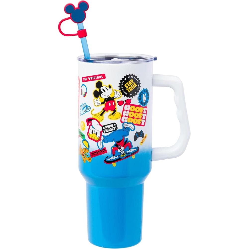 image:imageSilver Buffalo Peanuts Featuring Snoopy and Woodstock Feelin Groovy Double Walled Stainless Steel Tumbler with Handle and Straw Fits in Standard Cup Holder 40 OuncesMickey and Friends