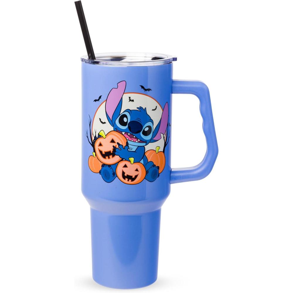 image:imageSilver Buffalo Peanuts Featuring Snoopy and Woodstock Feelin Groovy Double Walled Stainless Steel Tumbler with Handle and Straw Fits in Standard Cup Holder 40 OuncesLilo and Stitch JackOLantern