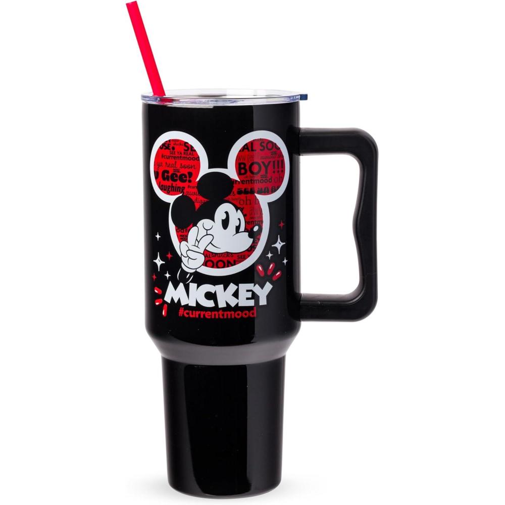 image:imageSilver Buffalo Peanuts Featuring Snoopy and Woodstock Feelin Groovy Double Walled Stainless Steel Tumbler with Handle and Straw Fits in Standard Cup Holder 40 OuncesMickey Mouse currentmood