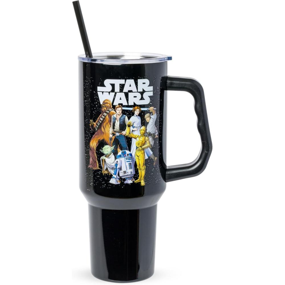 image:imageSilver Buffalo Peanuts Featuring Snoopy and Woodstock Feelin Groovy Double Walled Stainless Steel Tumbler with Handle and Straw Fits in Standard Cup Holder 40 OuncesStar Wars Original Trilogy