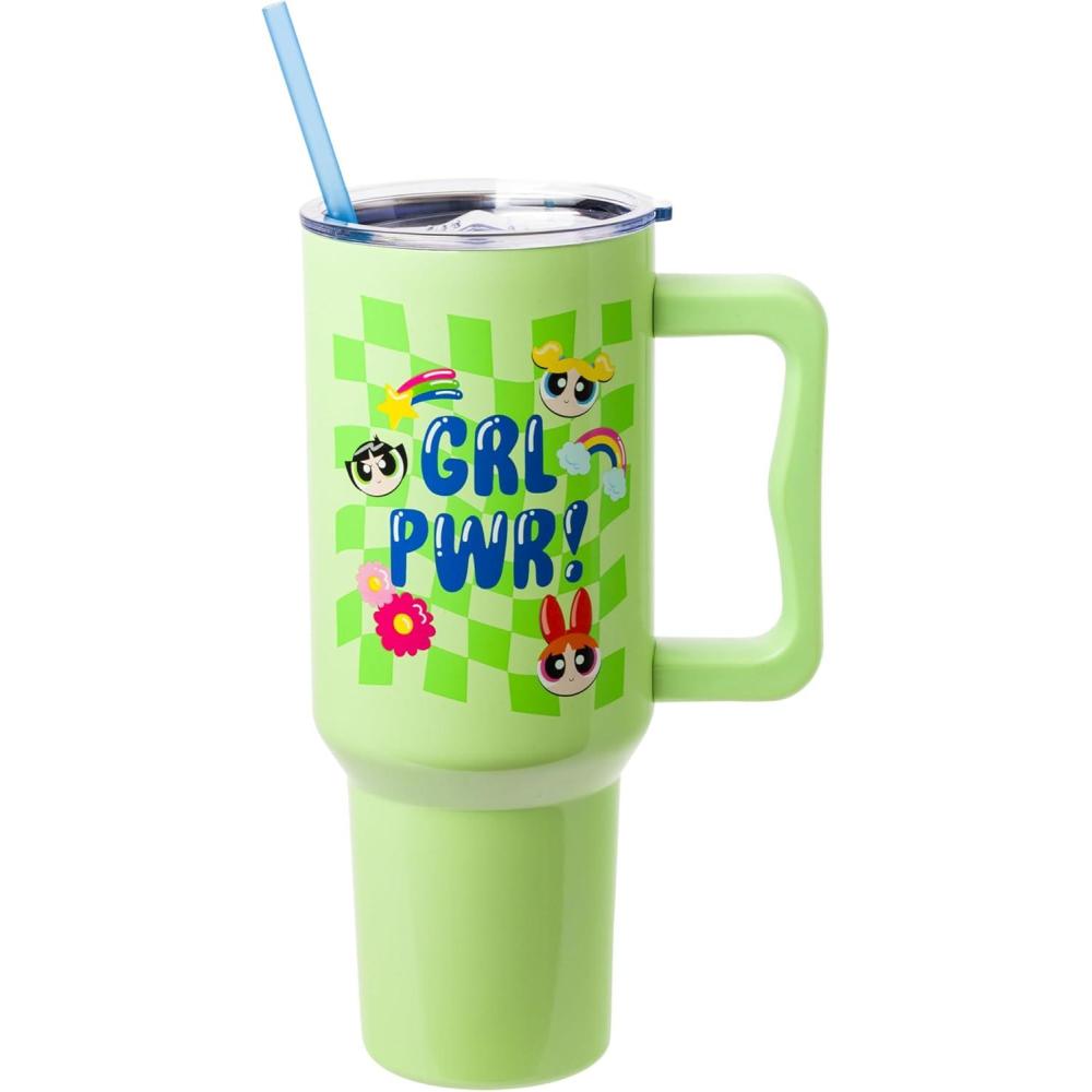 image:imageSilver Buffalo Peanuts Featuring Snoopy and Woodstock Feelin Groovy Double Walled Stainless Steel Tumbler with Handle and Straw Fits in Standard Cup Holder 40 OuncesPowerpuff Girls Groovy Girl Power
