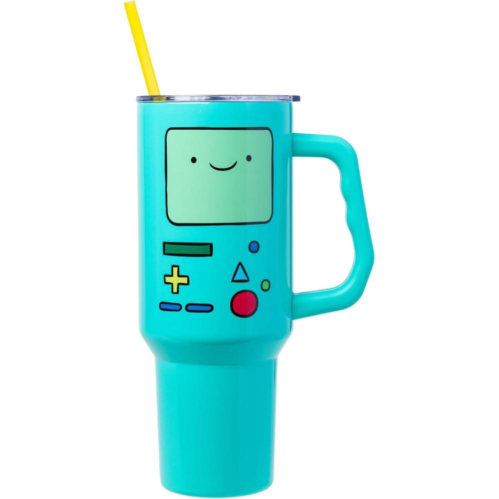 image:imageSilver Buffalo Peanuts Featuring Snoopy and Woodstock Feelin Groovy Double Walled Stainless Steel Tumbler with Handle and Straw Fits in Standard Cup Holder 40 OuncesAdventure Time BMO