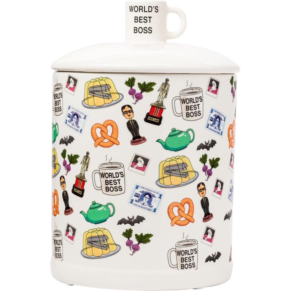 image:imageSilver Buffalo Peanuts Squad Featuring Charlie Brown Snoopy Schroeder Lucy Linus Sally Pigpen Woodstock and Franklin Glass Cookie Snack Candy Jar with Lid SmallThe Office Classic Icons Large Ceramic
