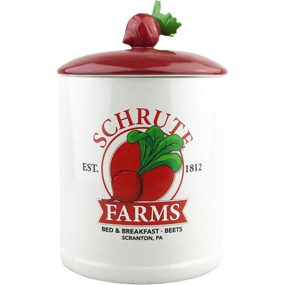 image:imageSilver Buffalo Peanuts Squad Featuring Charlie Brown Snoopy Schroeder Lucy Linus Sally Pigpen Woodstock and Franklin Glass Cookie Snack Candy Jar with Lid SmallThe Office Schrute Farms Large Ceramic