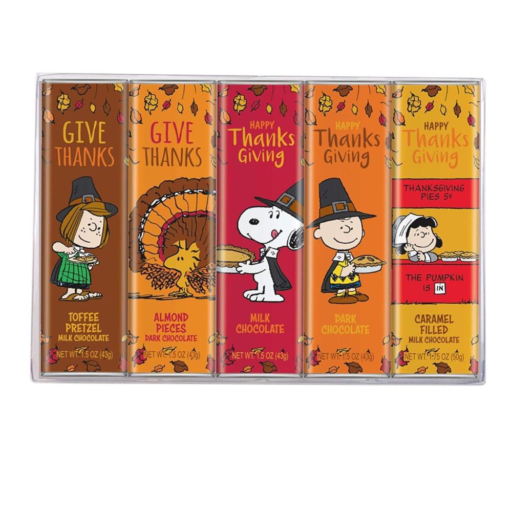 image:imageSnoopy Chocolate Variety Gift Box 5 Gourmet Belgian Chocolate Bars 15oz EachThanksgiving Bars
