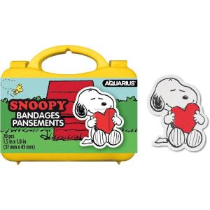 AQUARIUS Peanuts Snoopy Adhesive Bandages – 20 Count Cartoon Snoopy Bandages in Travel Case, Kids First Aid Supplies, Latex-Free Nonstick Sterile Plasters for Minor Cuts