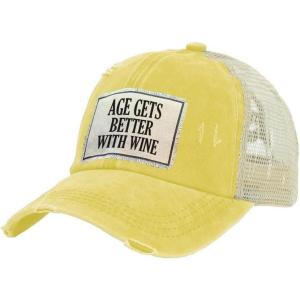 BRIEF INSANITY Vintage Distressed Trucker Hat – Funny Snapback Hat | Unisex Adult Cap(Age Gets Better With Wine)