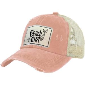 BRIEF INSANITY Vintage Distressed Trucker Hat – Funny Snapback Hat | Unisex Adult Cap(Beach Girl)