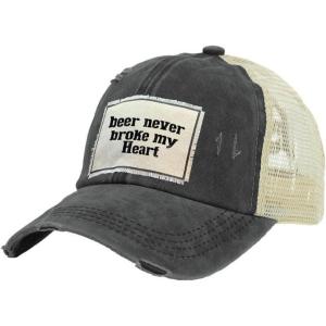 BRIEF INSANITY Vintage Distressed Trucker Hat – Funny Snapback Hat | Unisex Adult Cap(Beer Never Broke My Heart)