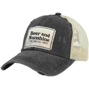 BRIEF INSANITY Vintage Distressed Trucker Hat – Funny Snapback Hat | Unisex Adult Cap(Beer and Sunshine)