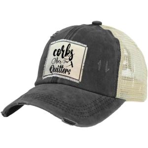 BRIEF INSANITY Vintage Distressed Trucker Hat – Funny Snapback Hat | Unisex Adult Cap(Corks Are for Quitters)