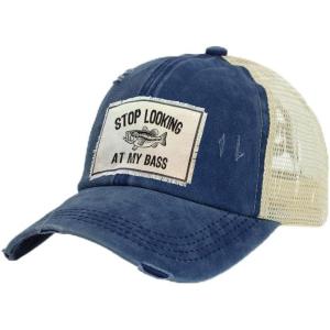 BRIEF INSANITY Vintage Distressed Trucker Hat – Funny Snapback Hat | Unisex Adult Cap(Stop Looking at My Bass)