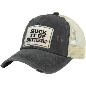 BRIEF INSANITY Vintage Distressed Trucker Hat – Funny Snapback Hat | Unisex Adult Cap(Suck It Up Buttercup)