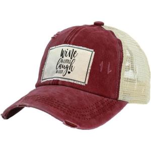 BRIEF INSANITY Vintage Distressed Trucker Hat – Funny Snapback Hat | Unisex Adult Cap(Wine a Little Laugh a Lot)