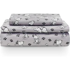 Berkshire Blanket Peanuts® Kids Sheet Set, Full Size – 4 Pieces, Peanuts® Snoopy Different Emotion Sheet Scale Murky Blue, Cute Character Snoopy Printed Soft Microfiber Bed Sheets(Peanuts Poses and Paws Grey)