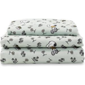Berkshire Blanket Peanuts® Kids Sheet Set, Full Size – 4 Pieces, Peanuts® Snoopy Different Emotion Sheet Scale Murky Blue, Cute Character Snoopy Printed Soft Microfiber Bed Sheets(Mini Snoopy & Woodstock New Flower and Bees Sage)