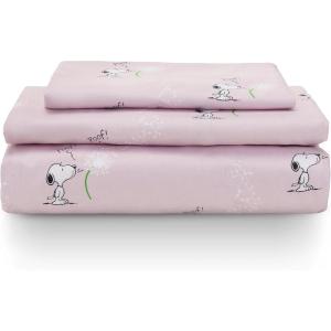 Berkshire Blanket Peanuts® Kids Sheet Set, Full Size – 4 Pieces, Peanuts® Snoopy Different Emotion Sheet Scale Murky Blue, Cute Character Snoopy Printed Soft Microfiber Bed Sheets(Peanuts Make a Wish Spring Pink)