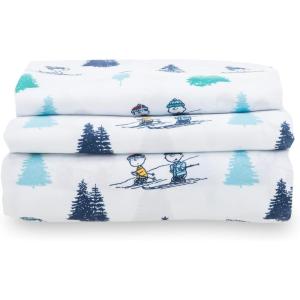 Berkshire Blanket Peanuts® Kids Sheet Set, Full Size – 4 Pieces, Peanuts® Snoopy Different Emotion Sheet Scale Murky Blue, Cute Character Snoopy Printed Soft Microfiber Bed Sheets(Snoopy’s Winter Wonderland Sheet White-blue)