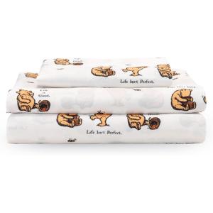 Berkshire Blanket Peanuts® Kids Sheet Set, Full Size – 4 Pieces, Peanuts® Snoopy Different Emotion Sheet Scale Murky Blue, Cute Character Snoopy Printed Soft Microfiber Bed Sheets(Mini Winnie and Hunny Toss White)