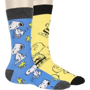 Bioworld Peanuts Men’s Snoopy, Woodstock, and Charlie Brown 2 Pair Adult Crew Socks Dress Socks