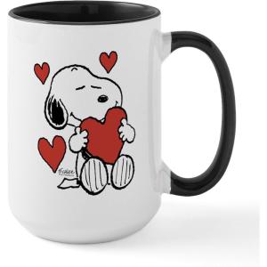 CafePress Snoopy Valentine’s Day 15 oz (444 ml) Ceramic Coffee Mug(White/Black Inside)