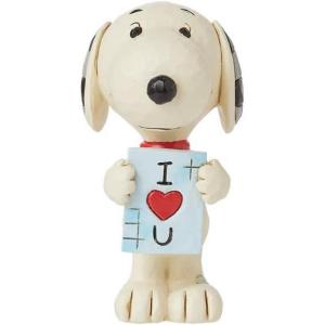 Enesco Peanuts by Jim Shore Collection Snoopy Holding I Love You Sign Miniature Figurine- Resin Hand Crafted Painted Collectible Peanuts Snoopy Mini Figurines Valentine Home Decor Statue, 3.13 Inch