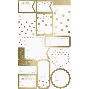 Graphique Peanuts™ Gift Labels | 52 Self-Adhesive Christmas Stickers | 13 Designs with Red Foil Accents | to and from Names | for Holiday Wrapping Paper & Gift Bags(Shimmering White)