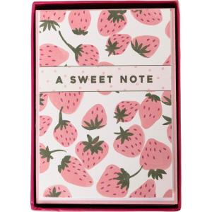 Graphique Peanuts Typewriter Boxed Notecards, 16 Snoopy at Typewriter Cards Embellished with Glitter, with Matching Envelopes and Storage Box, 3.25″ x 4.75″(Pink Strawberries)