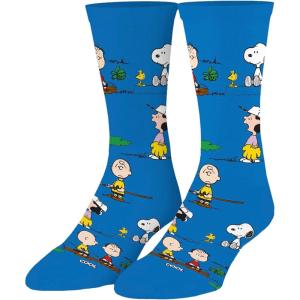 Odd Sox – Peanuts Charlie Brown Socks for Men – Fun Comic Strip Character Print Crew Socks – Assorted Designs(Charlie & the Outdoors)
