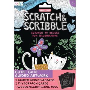 Ooly X Peanuts Scratch Art Kit – 12 Cards Featuring Snoopy, Woodstock and The Gang, Scratch Art Set Gifts for Kids, Travel-Friendly Craft Kit, Scratching Tool Included(Mini Cutie Cats)