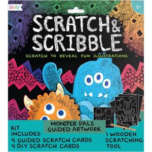 Ooly X Peanuts Scratch Art Kit – 12 Cards Featuring Snoopy, Woodstock and The Gang, Scratch Art Set Gifts for Kids, Travel-Friendly Craft Kit, Scratching Tool Included(Monster Pals)