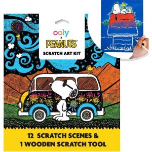 Ooly X Peanuts Scratch Art Kit – 12 Cards Featuring Snoopy, Woodstock and The Gang, Scratch Art Set Gifts for Kids, Travel-Friendly Craft Kit, Scratching Tool Included(Peanuts Friends)