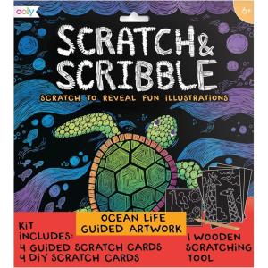 Ooly X Peanuts Scratch Art Kit – 12 Cards Featuring Snoopy, Woodstock and The Gang, Scratch Art Set Gifts for Kids, Travel-Friendly Craft Kit, Scratching Tool Included(Ocean Life)