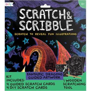 Ooly X Peanuts Scratch Art Kit – 12 Cards Featuring Snoopy, Woodstock and The Gang, Scratch Art Set Gifts for Kids, Travel-Friendly Craft Kit, Scratching Tool Included(Dragons)