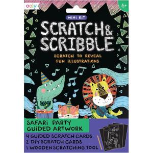 Ooly X Peanuts Scratch Art Kit – 12 Cards Featuring Snoopy, Woodstock and The Gang, Scratch Art Set Gifts for Kids, Travel-Friendly Craft Kit, Scratching Tool Included(Mini Safari Party)