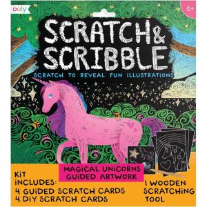 Ooly X Peanuts Scratch Art Kit – 12 Cards Featuring Snoopy, Woodstock and The Gang, Scratch Art Set Gifts for Kids, Travel-Friendly Craft Kit, Scratching Tool Included(Unicorns)