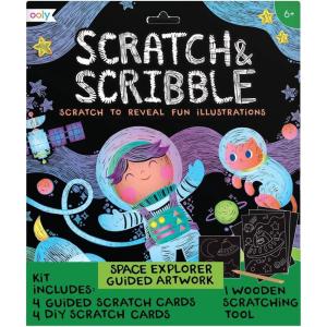 Ooly X Peanuts Scratch Art Kit – 12 Cards Featuring Snoopy, Woodstock and The Gang, Scratch Art Set Gifts for Kids, Travel-Friendly Craft Kit, Scratching Tool Included(Space Explorers)
