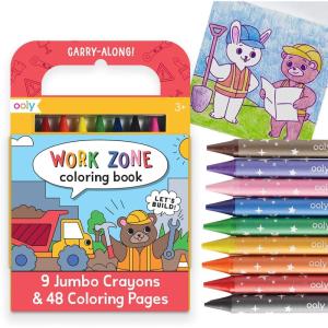 Ooly x Peanuts Travel Art Kit with 9 Jumbo Crayons & 48 Themed Coloring Pages & Case for Easy Traveling Art Creation, Perfect Airplane & Road Trip Activities for Kids(Work Zone)