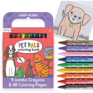 Ooly x Peanuts Travel Art Kit with 9 Jumbo Crayons & 48 Themed Coloring Pages & Case for Easy Traveling Art Creation, Perfect Airplane & Road Trip Activities for Kids(Pet Pals)