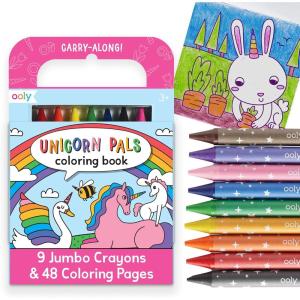 Ooly x Peanuts Travel Art Kit with 9 Jumbo Crayons & 48 Themed Coloring Pages & Case for Easy Traveling Art Creation, Perfect Airplane & Road Trip Activities for Kids(Unicorn Pals)