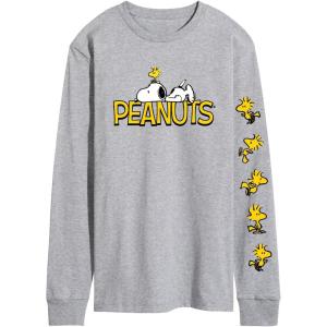 Peanuts – Logo Snoopy and Woodstock – Men’s Long Sleeve Graphic T-Shirt(Athletic Heather)