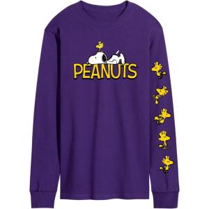 Peanuts – Logo Snoopy and Woodstock – Men’s Long Sleeve Graphic T-Shirt(Purple)