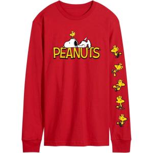 Peanuts – Logo Snoopy and Woodstock – Men’s Long Sleeve Graphic T-Shirt(Red)