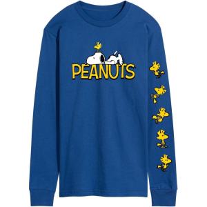 Peanuts – Logo Snoopy and Woodstock – Men’s Long Sleeve Graphic T-Shirt(Royal Blue)