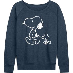 Peanuts – Snoopy Woodstock Walk – Women’s Lightweight French Terry Long Sleeve Shirt(Heather Indigo)