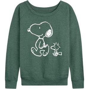 Peanuts – Snoopy Woodstock Walk – Women’s Lightweight French Terry Long Sleeve Shirt(Heather Juniper)