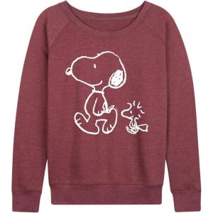Peanuts – Snoopy Woodstock Walk – Women’s Lightweight French Terry Long Sleeve Shirt(Heather Maroon)
